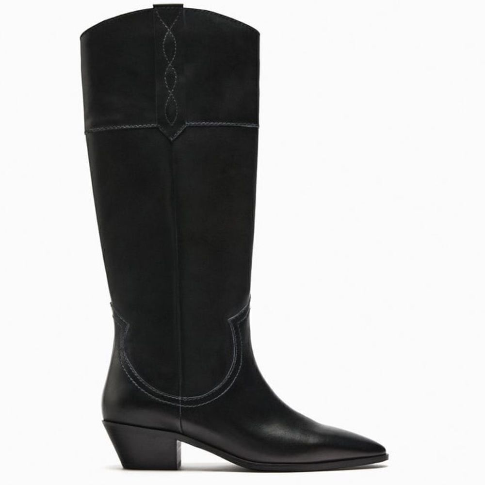 ZARA LEATHER COWBOY BOOTS NEW - Picture 4 of 11